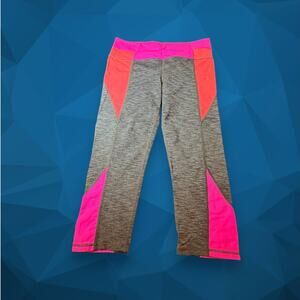 Athleta Neon Pink Orange Heather Gray Cropped Athletic Leggings Size M